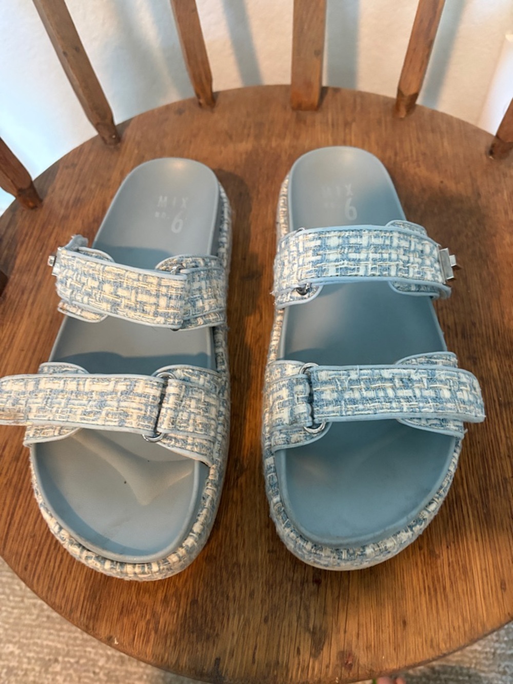 Light Blue Tweed Strap Sandals - Size 9